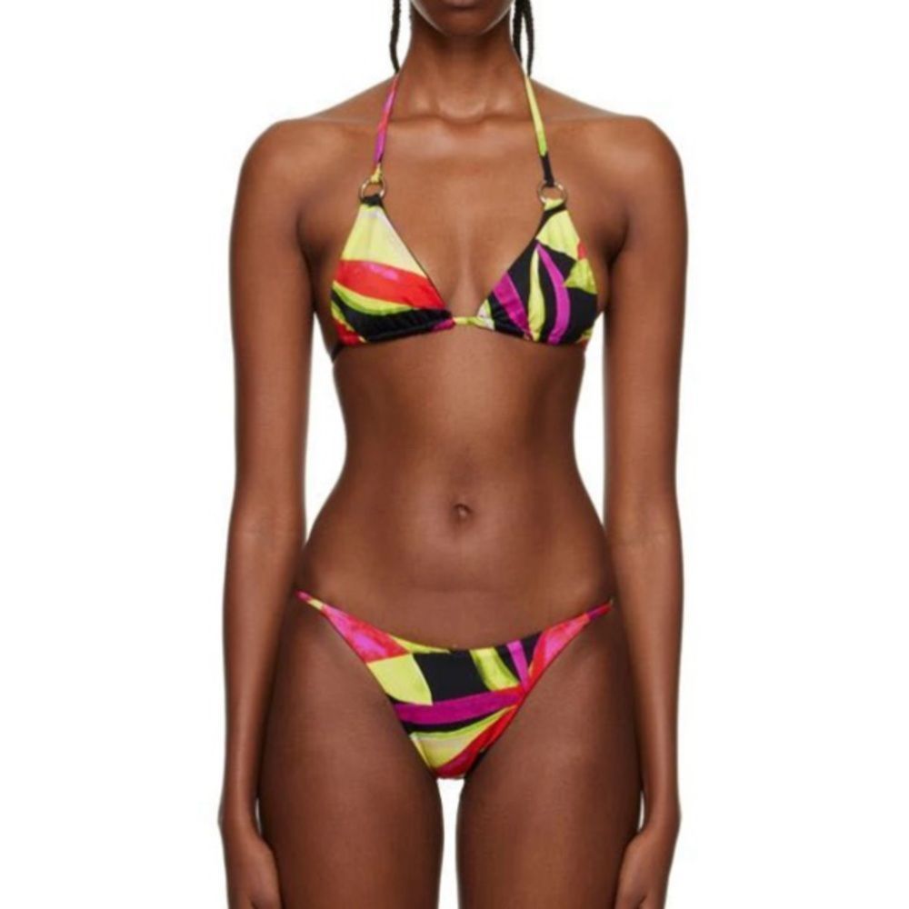 NEW Louisa Ballou Mini Ring Triangle Bikini Electric Pink Flower Medium - Picture 1 of 11